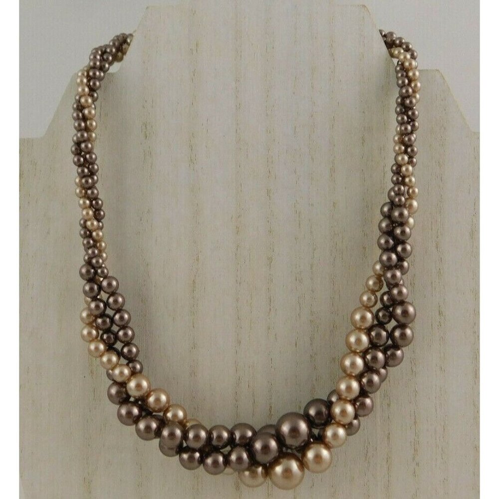 Roman RMN Simulated Pearl‎ Twisted Multi Strand Necklace Bronze Champagne